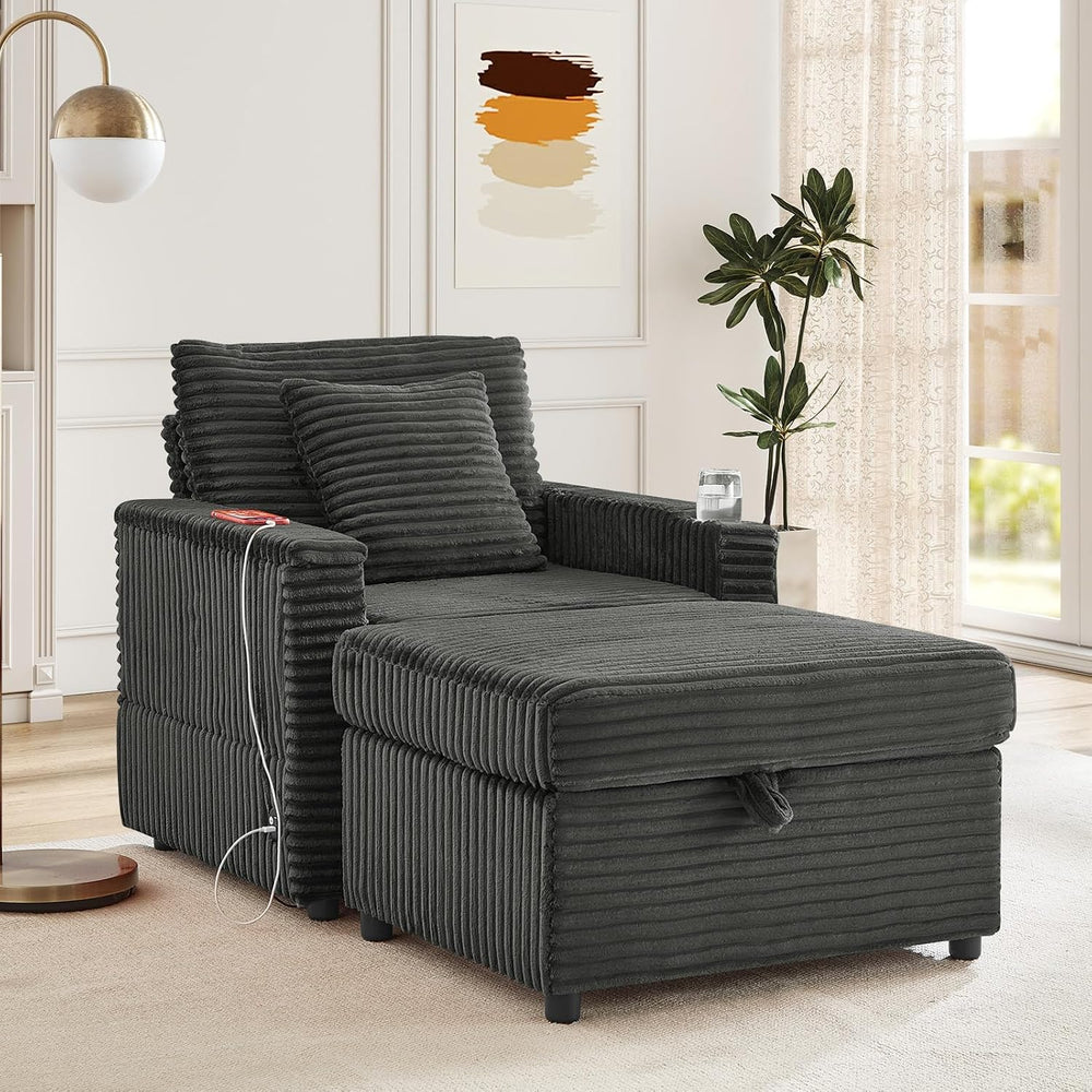 Antetek Single Chair and Ottoman Set, Modern Comfy Corduroy Cloud Fluffy Chai...