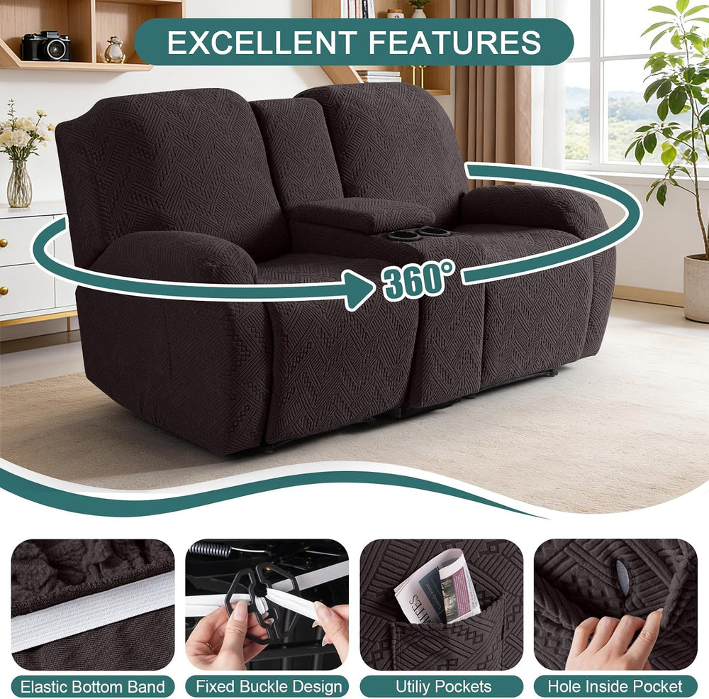Ruaozz Stretch Loveseat Recliner Cover with Console, Chocolate