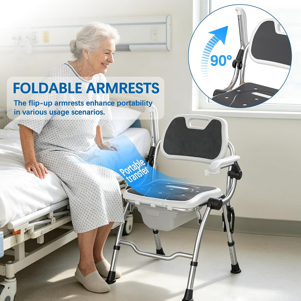 3 in 1 Folding Bedside Commode Chair, Shower Chair for Inside Shower