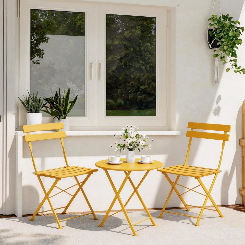 LAUSAINT HOME 3-Piece Steel Bistro Set, Weather-Resistant Folding Small Patio...
