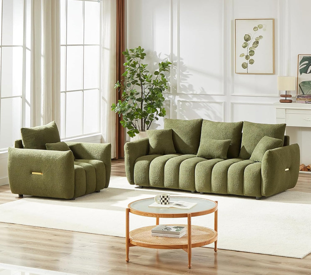 Antetek Set of 3 Teddy Fabric Sofa for Living Room, Modern 2 Units Deep Seat ...
