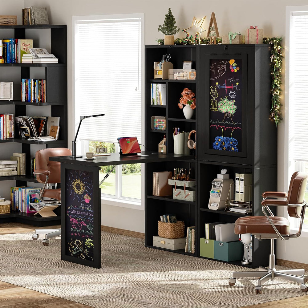 Armocity Small Folding Desk with Outlets, Fold-Out Murphy Desk Craft Table