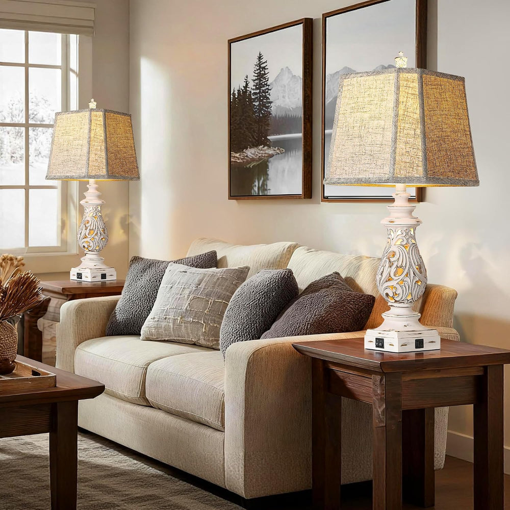 PARTPHONER 29" Table Lamps Set of 2, Bedside Lamps with USB A+C Ports &a...
