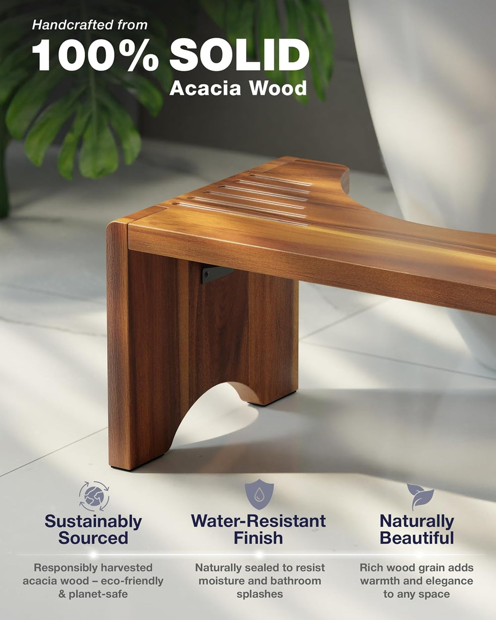 7" Acacia Wood Foldable Toilet Stool, Sturdy Wooden Poop Stool
