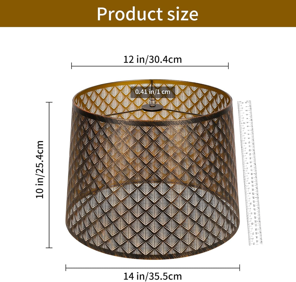 Drum Metal Etching Large Lamp Shade,Bronze Gold 12"TopX14"BottomX10...