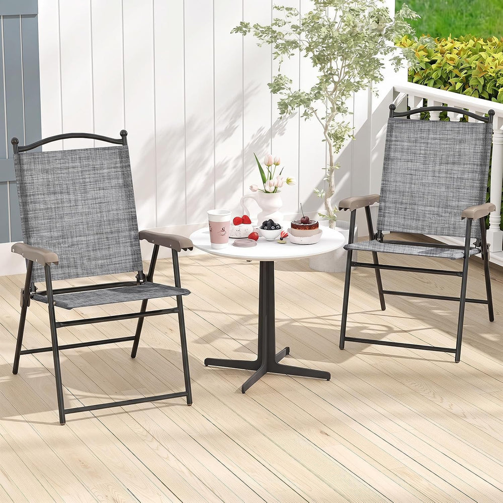 GIANTEX Set of 2 Patio Folding Chairs, Outdoor Folding Lawn Chairs, Grey