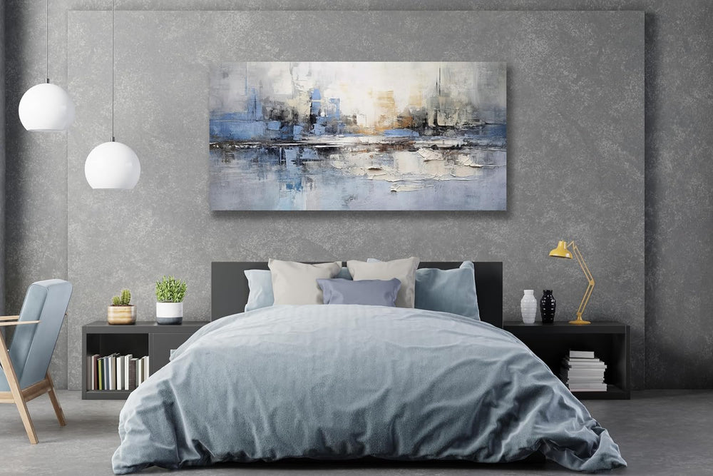 VHMING Abstract Wall Art Wall Decor Blue and Gray White Modern Canvas Wall Pa...