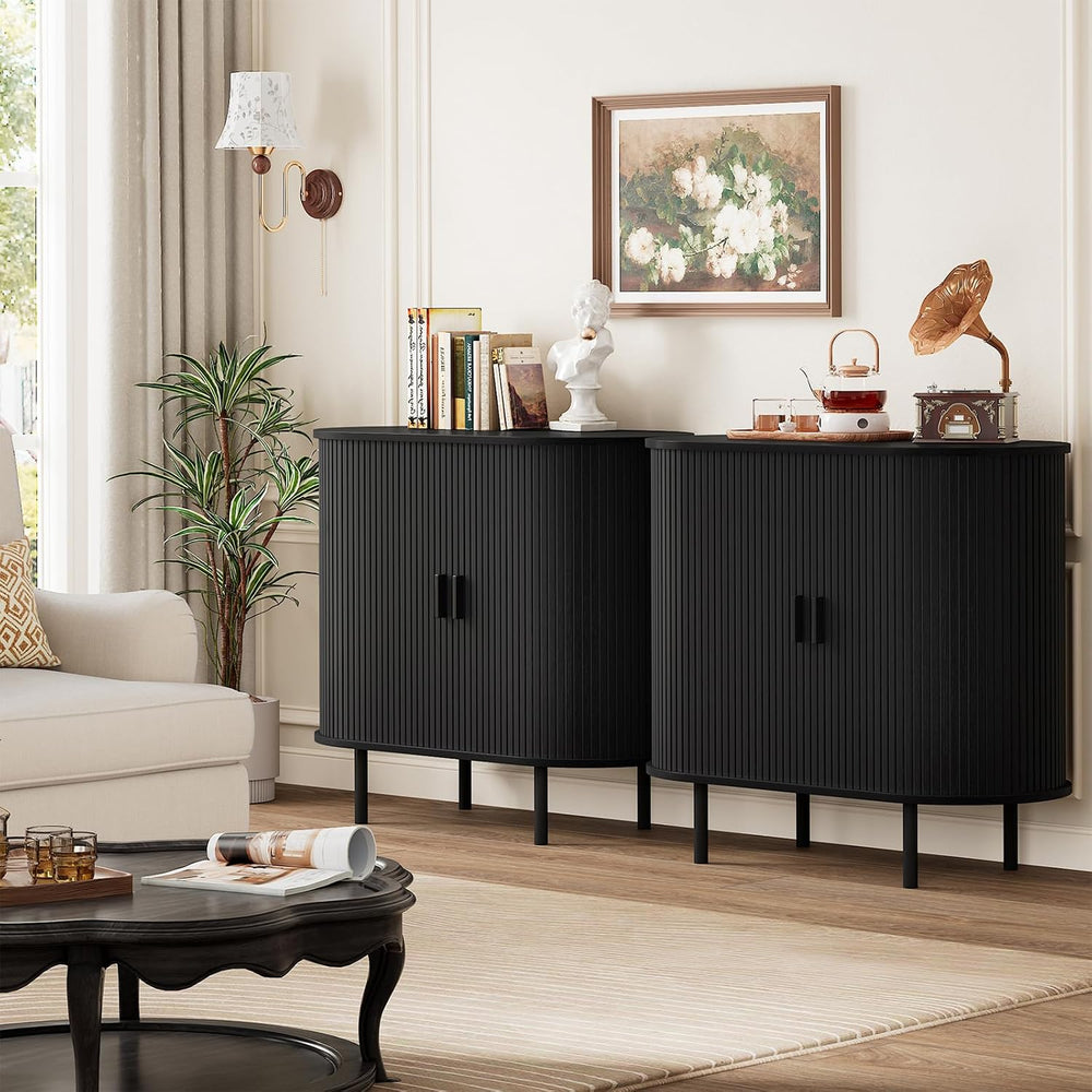 ComfyCorner 31.5" Fluted Buffet Sideboard Cabinet with Sliding Door, Black