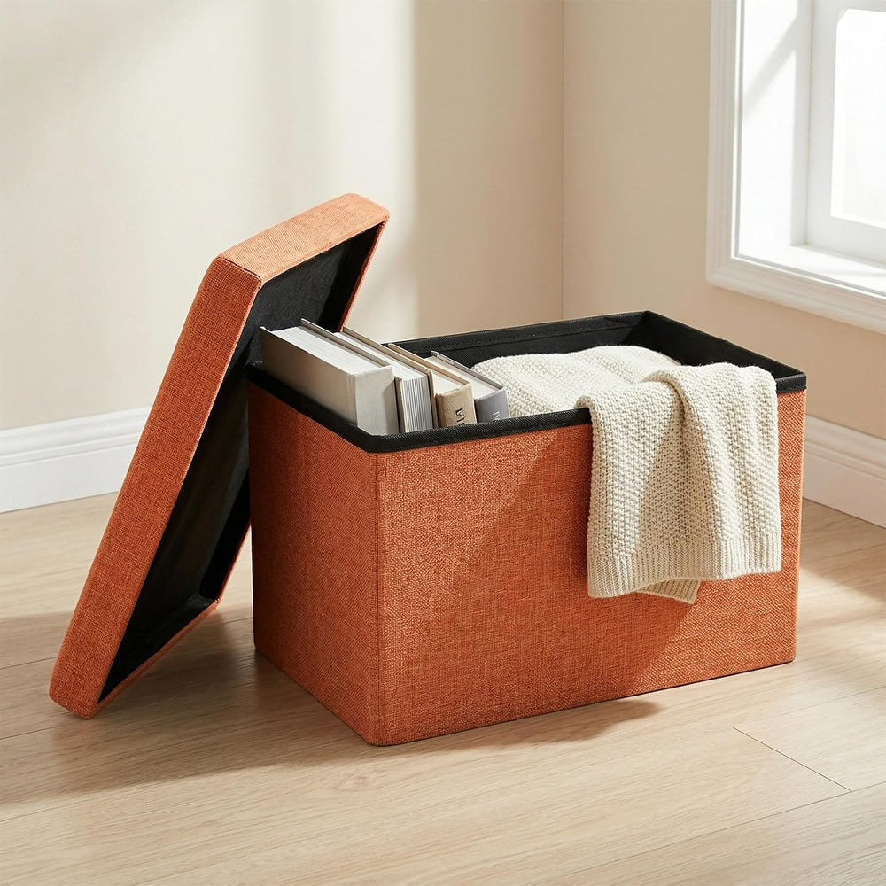 HOZEON 3 Pack 15.7 x 9.8 x 9.8 Inches Folding Storage Ottoman, Orange Rectang...