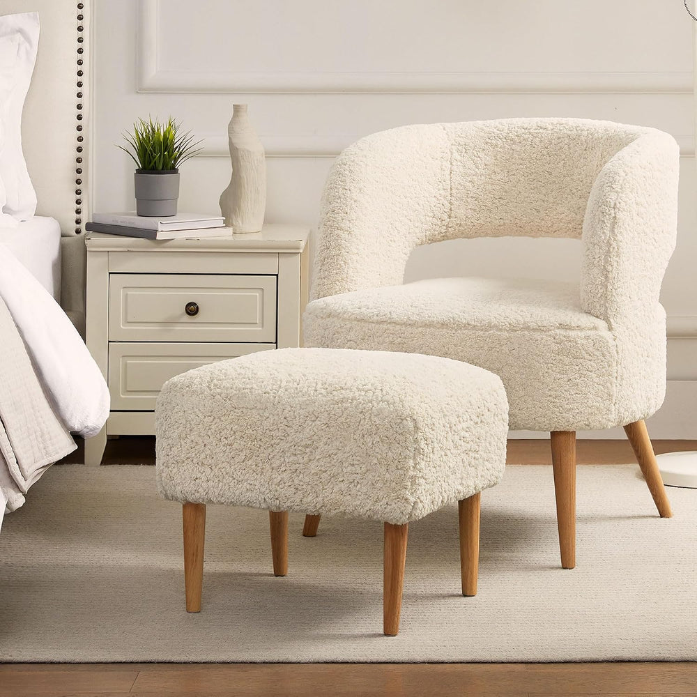 Retraction Built Accent Chair with Ottoman Teddy Fleece Upholstered Armchair ...