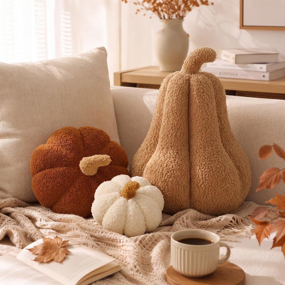 Beeveer 3 Pcs Fall Thanksgiving Pumpkin Pillows,Rust & Cream