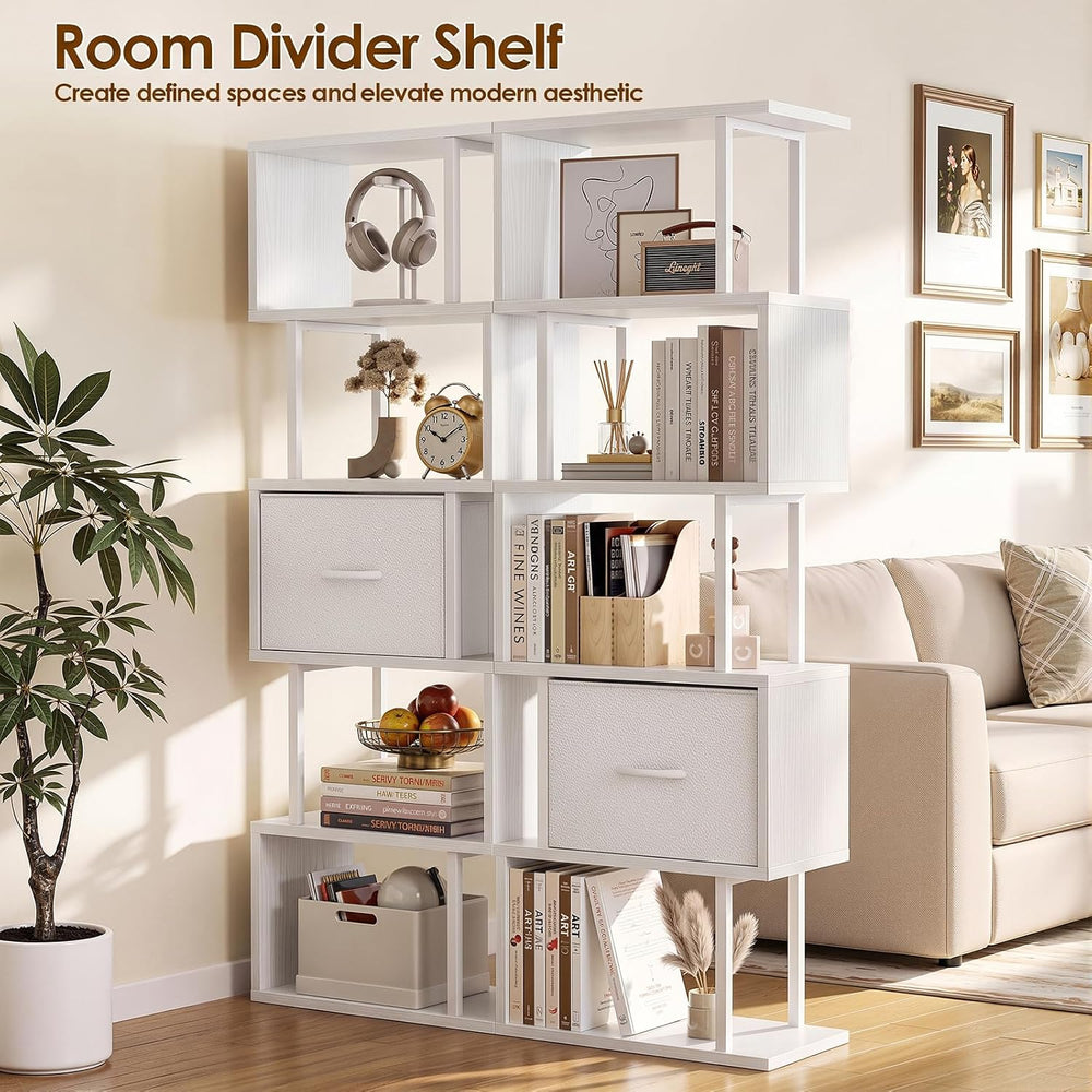 Housolution 6 Tier 57.5" Tall S Shaped Geometric Bookshelf, White
