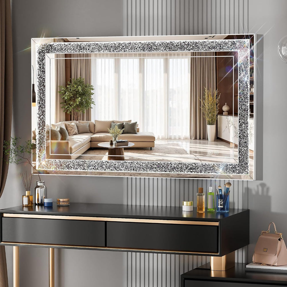 47" x 26" LED Diamond Wall Mirror, Dim & Anti-Fog
