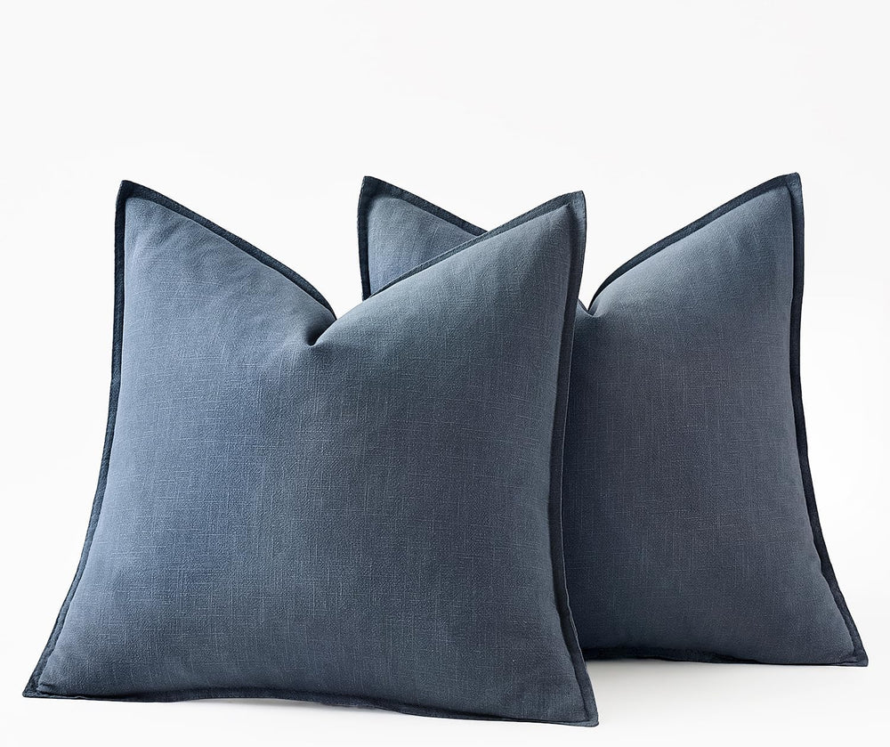 MIULEE Decorative Linen Euro Sham Pillow Covers 26x26 Inch Blue Ashes
