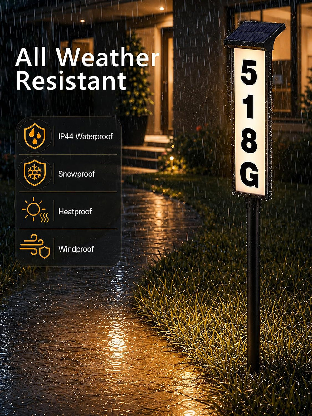 ODEETRONIC Solar Address Sign for Outside, 3 Colors LED House Number Light