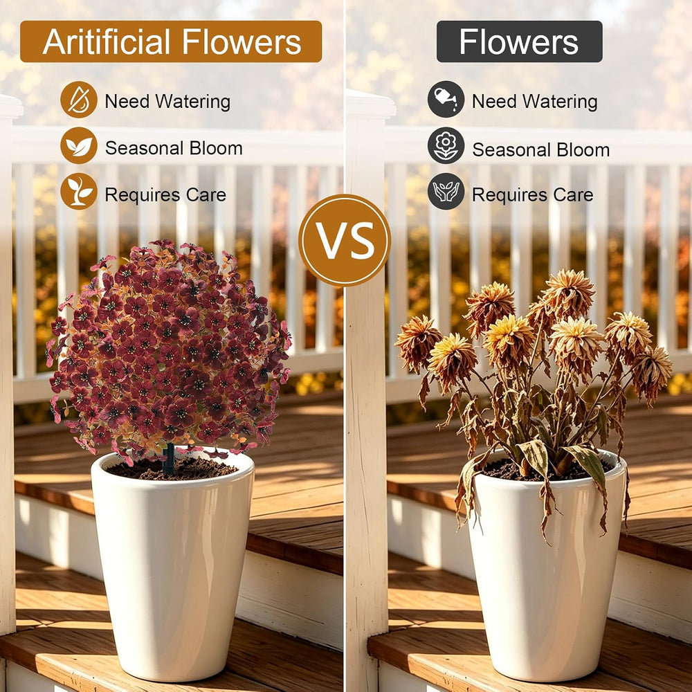 2Pcs Artificial Fall Flowers for Outdoors, Fake Mums Plants Autumn Decor