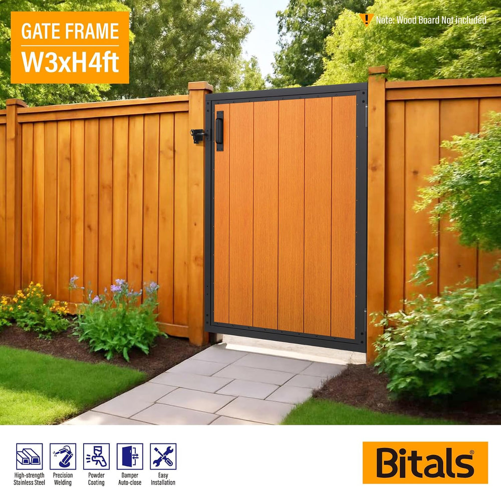 3x4FT Fence Gate Frame Kit 201 Stainless Steel Anti-Sag Heavy Duty Garden Gat...