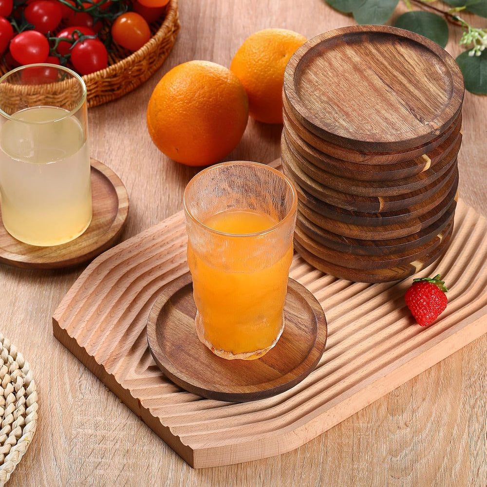 Gejoy 20 Pcs Acacia Wooden Coasters for Drinks 5 Inch Round Set