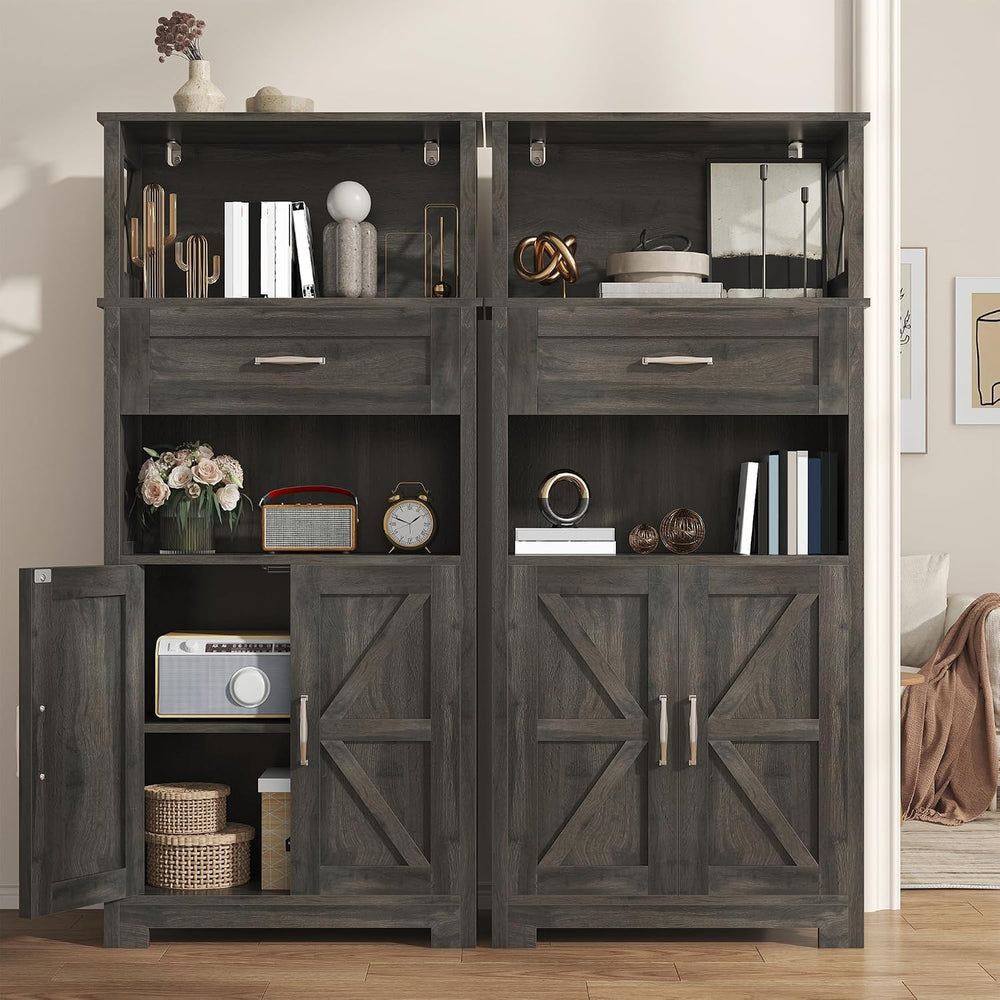 Saudism 55" Pantry Storage Cabinet with Drawers and Barn Doors