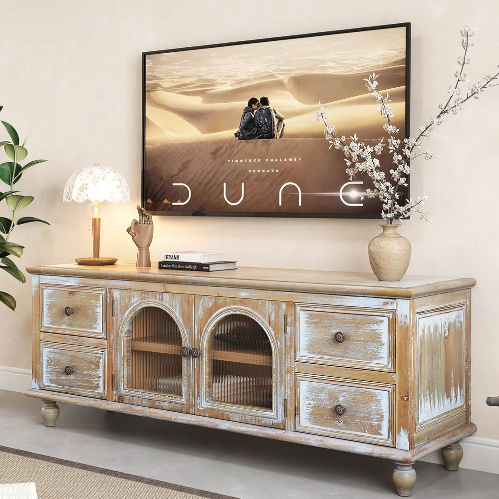 LKTART 60" Solid Wood TV Stand,Entertainment Center with Storage Drawers