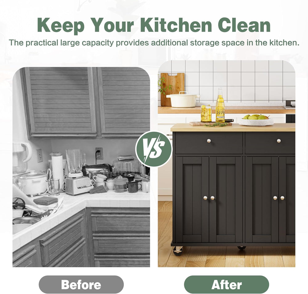 JY QAQA 39" Kitchen Island on Wheels with Storage Cabinet Kitchen Cart C...