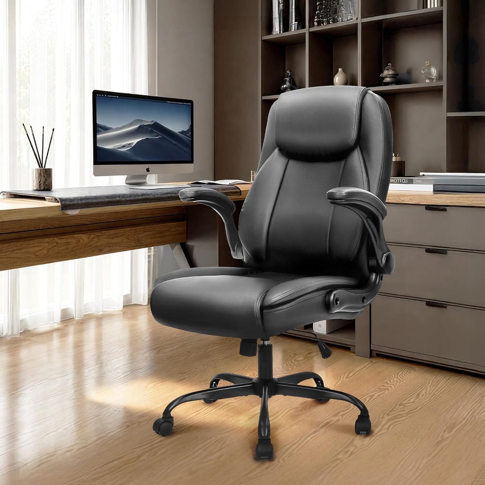 NEO CHAIR Office Desk Chair, High Back PU Leather with Flip-up Arms, Black