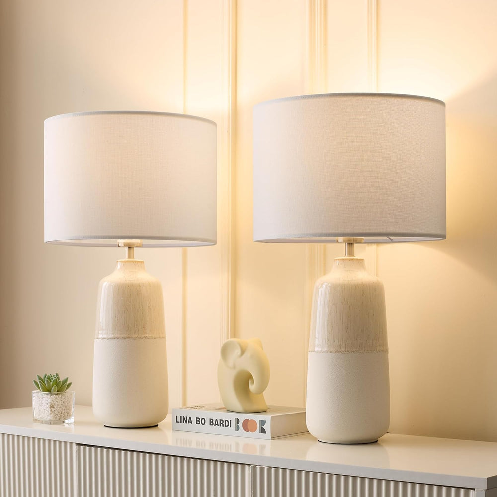 BrightWe Tall Ceramic Table Lamp Set of 2, White Lamps for Bedroom Farmhouse ...