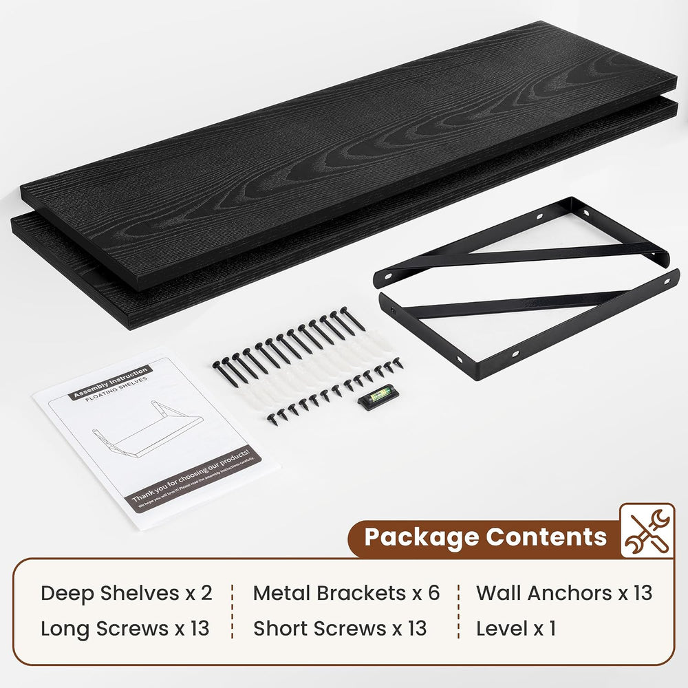 12" Deep Wall Shelves with Metal Brackets, 48" Wide, Black Finish, ...