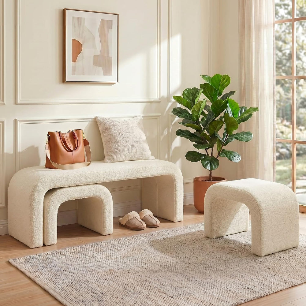 3-Piece Ottoman Bench Set, End of Bed Bench with 2 Foot Stools