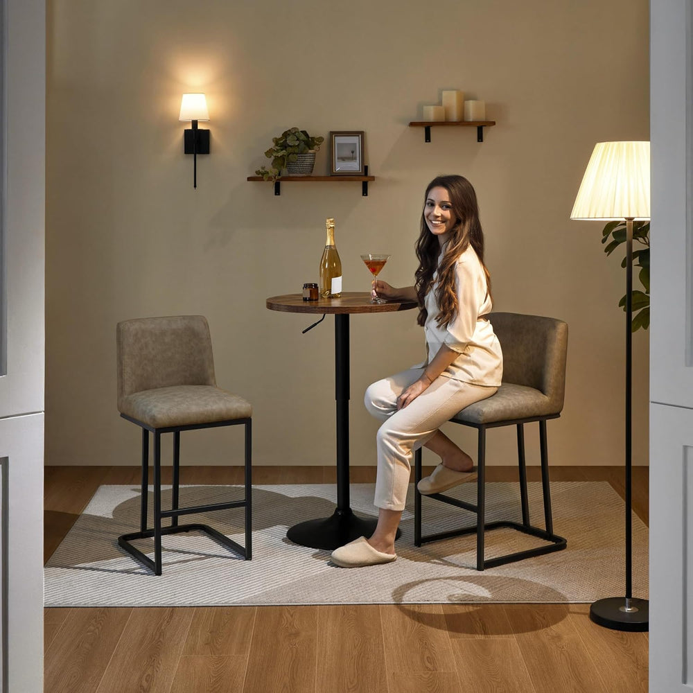 Yaheetech Round Bar Table Set of 2, Adjustable 27.5-36" Height, Brown