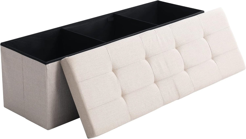 Storage Ottoman Bench Foldable Footrest Foot Stool, 45" Fabric Cream