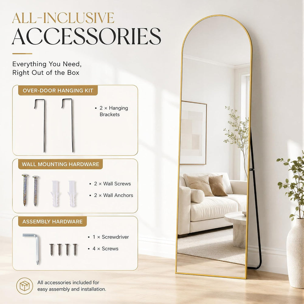 15"x 56" Over The Door Mirror, Arched Full Length Mirror with Floor...
