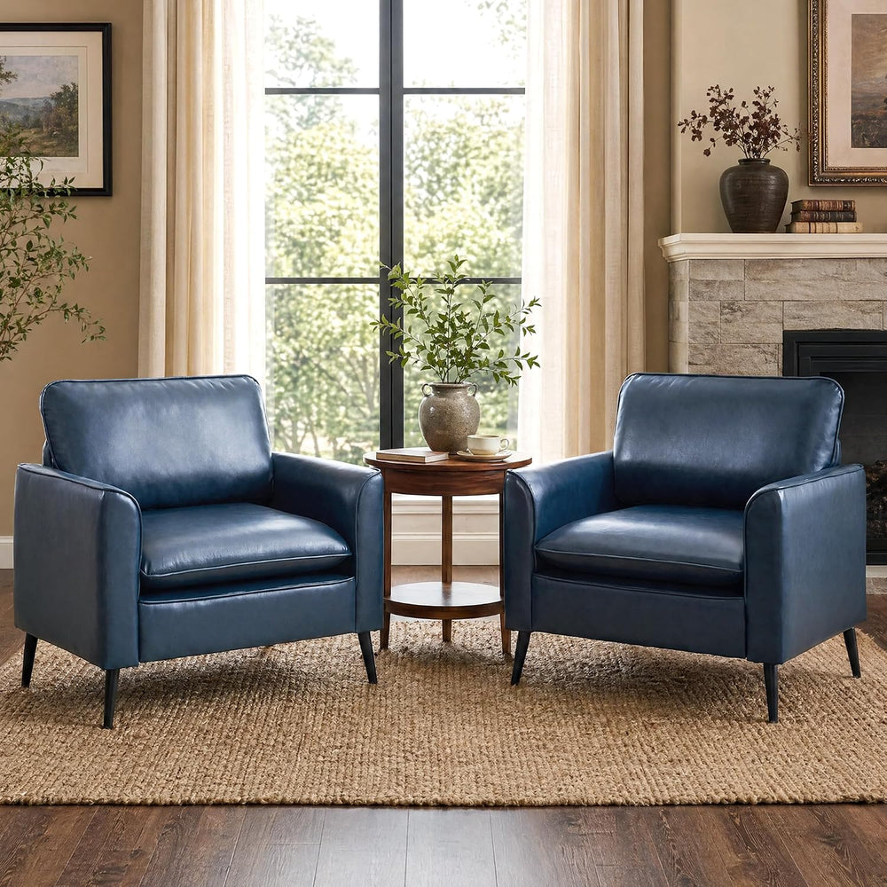 TYBOATLE Accent Chairs Set of 2, Faux Leather Arm Chairs (Blue, 2)