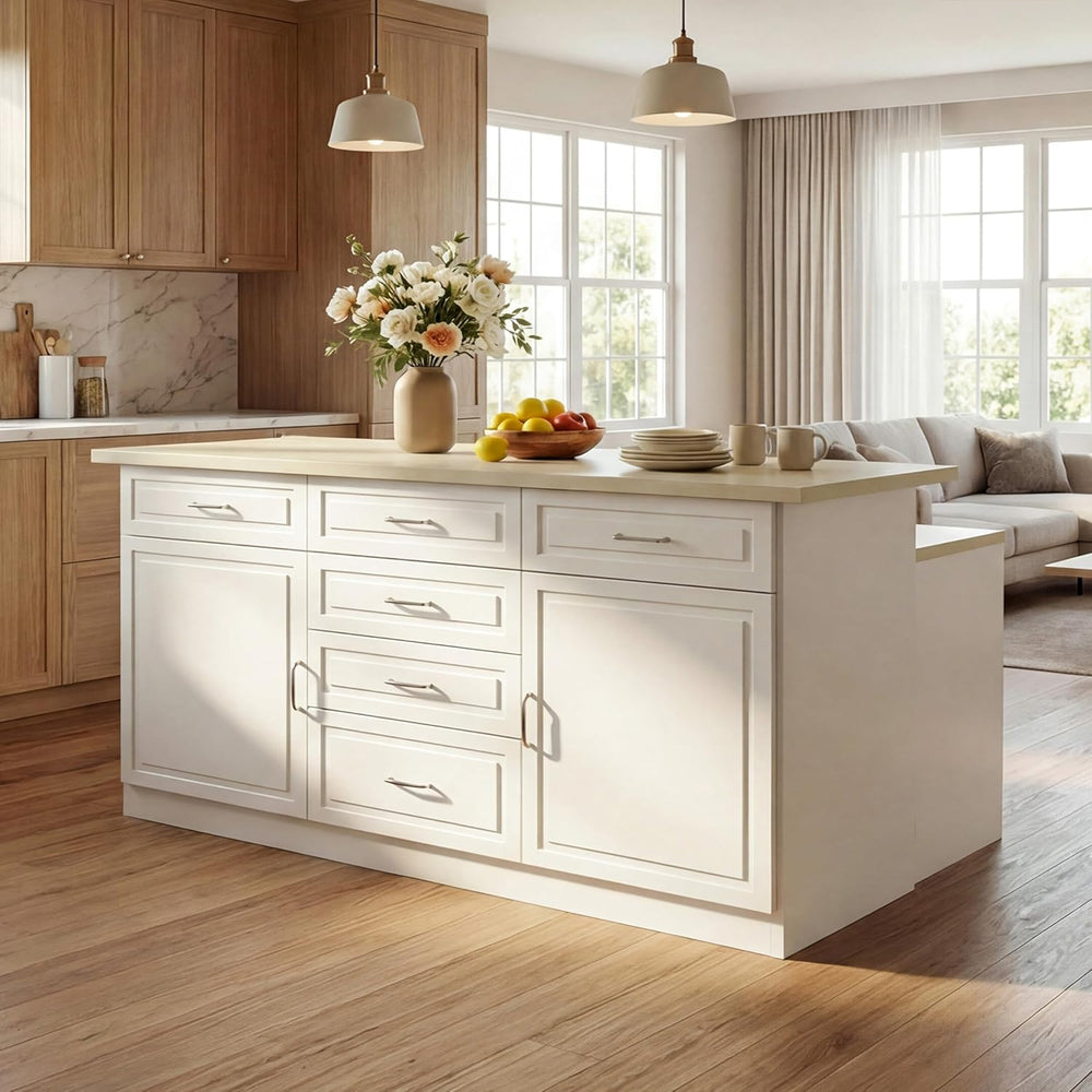 Homsee 78.7" Large Kitchen Island with Storage and Seating, White