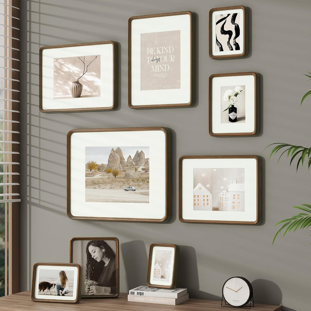 16 x 20 Picture Frame, Solid Walnut Wood Frame Matted for 11x14 Photos