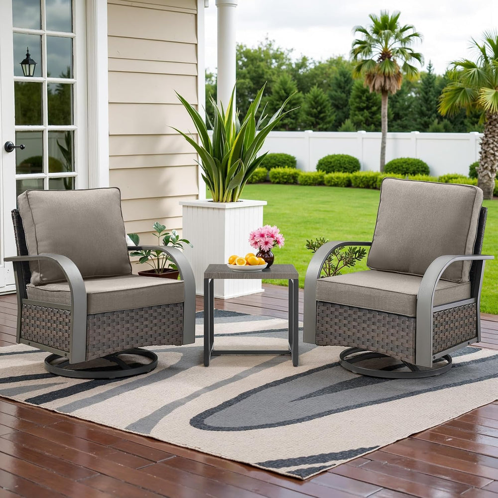 Belord Outdoor Swivel Rocker Patio Chairs Set of 2, 3 Piece Wicker Patio Bist...