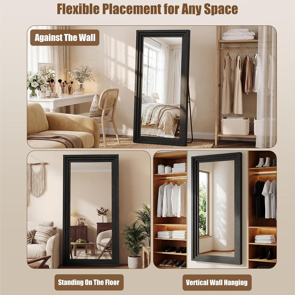 Wood Full Length Mirror 71"x30", Large Solid Wood Frame Floor Mirror