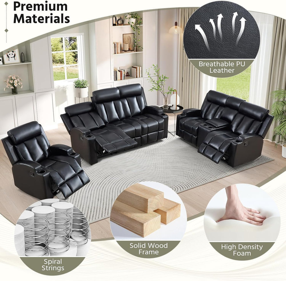 HAOMARKETS 3-Piece Manual Recliner Sofa Set, Included Loveseat Set of 2 with ...