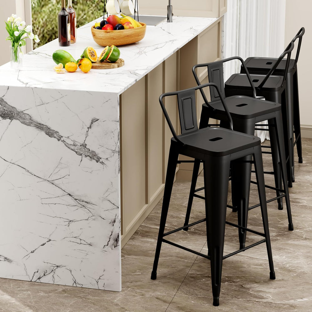 Changjie Furniture Industrial Metal Bar Stools with Backs Set of 4, Counter H...