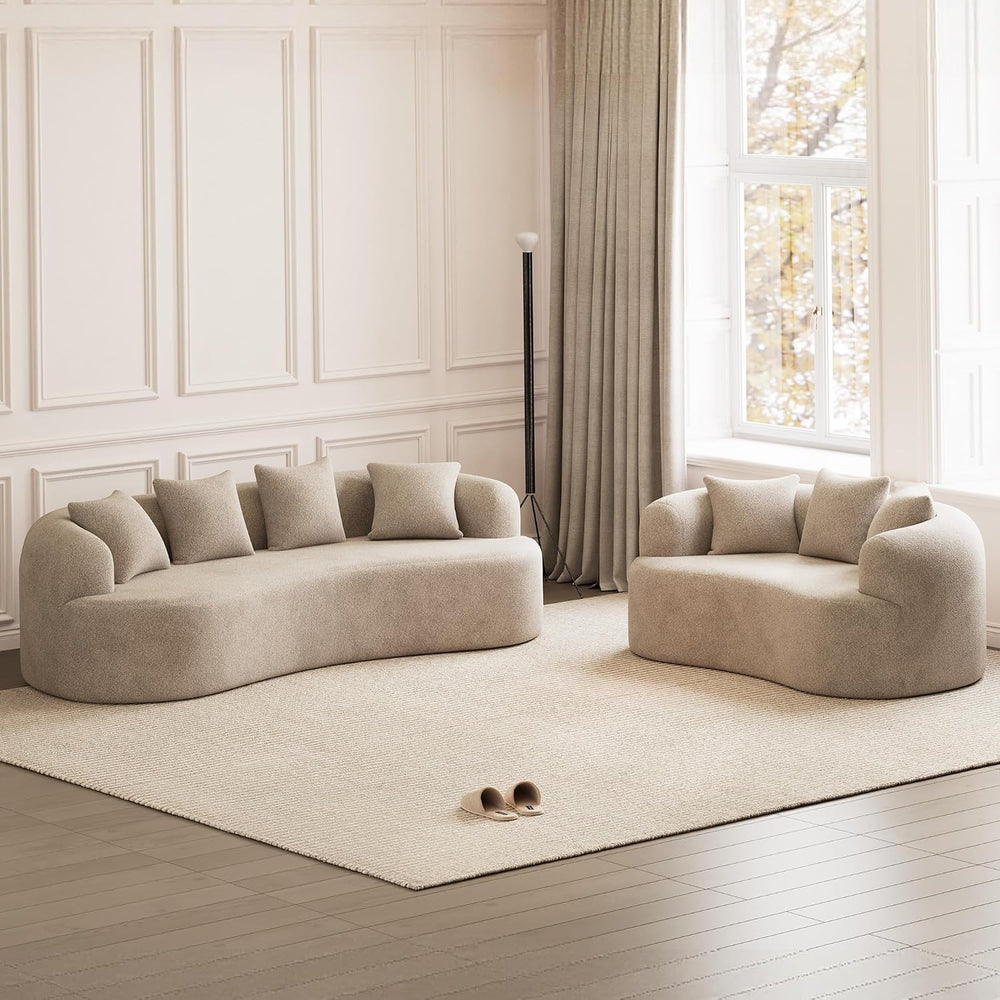ONEMMLION 69" Modern Curved Loveseat Sofa for Living Room, Light Brown