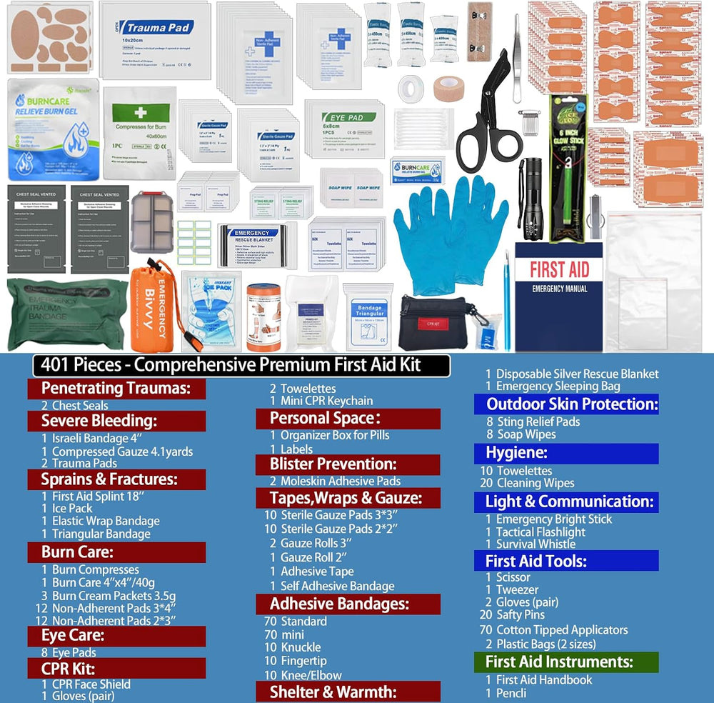 Besst Survivor 401 Pieces First Aid Kit with 2 Chest Seals & Israeli Band...