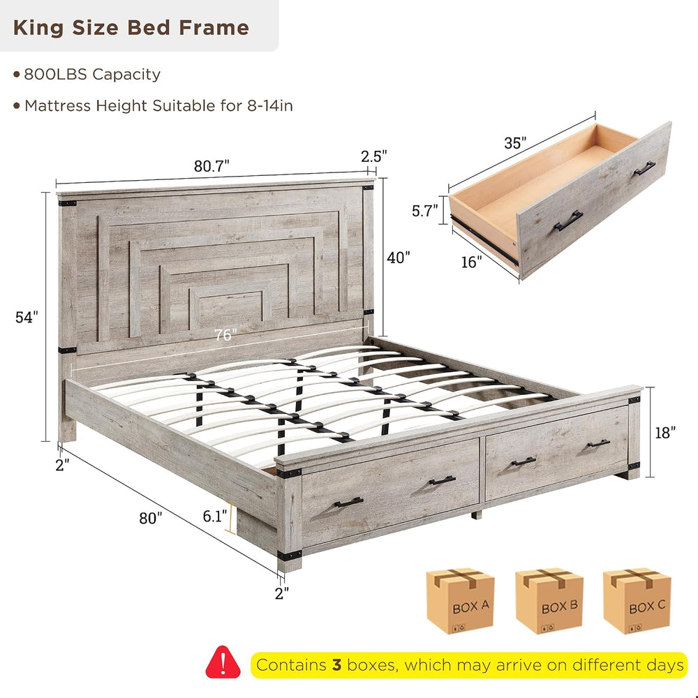 RedLemon 54" Farmhouse King Bed Frame with headboard, Light Rustic Oak