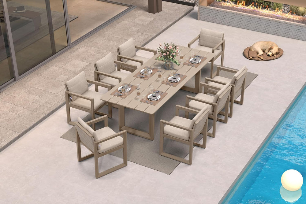 PURPLE LEAF Patio Dining Set for 8 Modern Table Set, Soft Cushions, Khaki