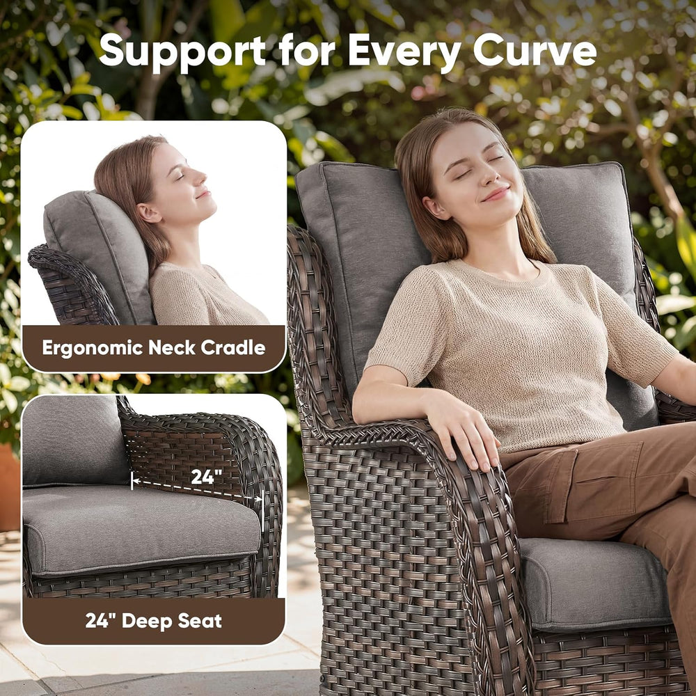 Belord 4 Piece Patio Wicker Furniture Set, Outdoor Swivel Rocker Chairs, All ...