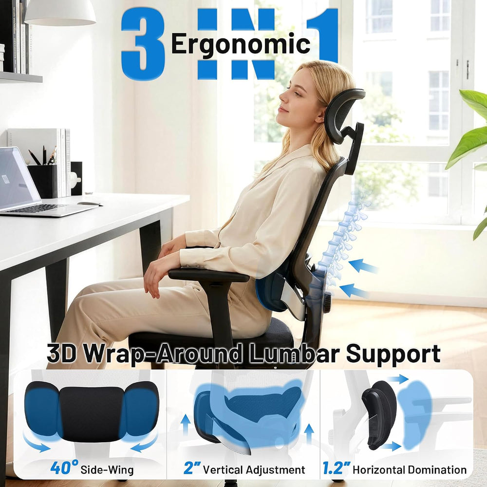 Ergonomic Office Desk Chair, High Back Breathable Mesh Computer Chair, 3D Lum...