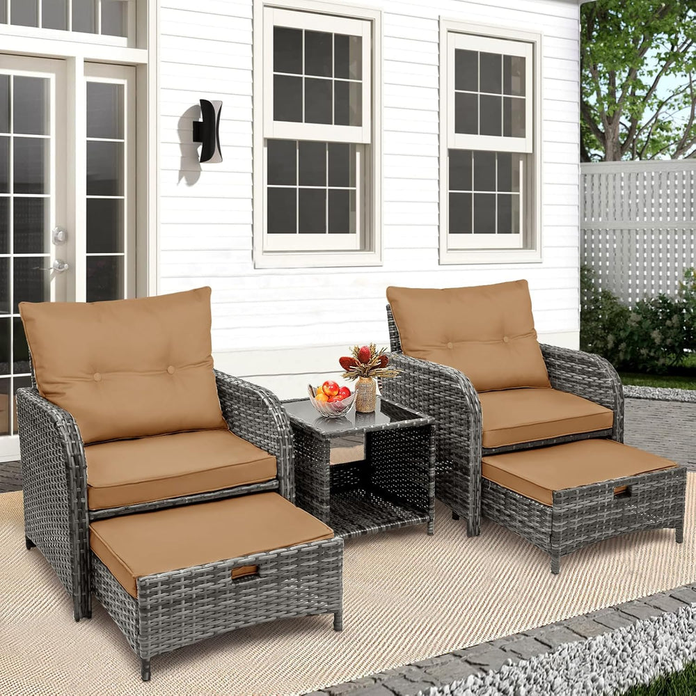 5 Pieces PE Wicker Outdoor Chairs with Ottomans, 5 PCS Rattan Patio Furniture...