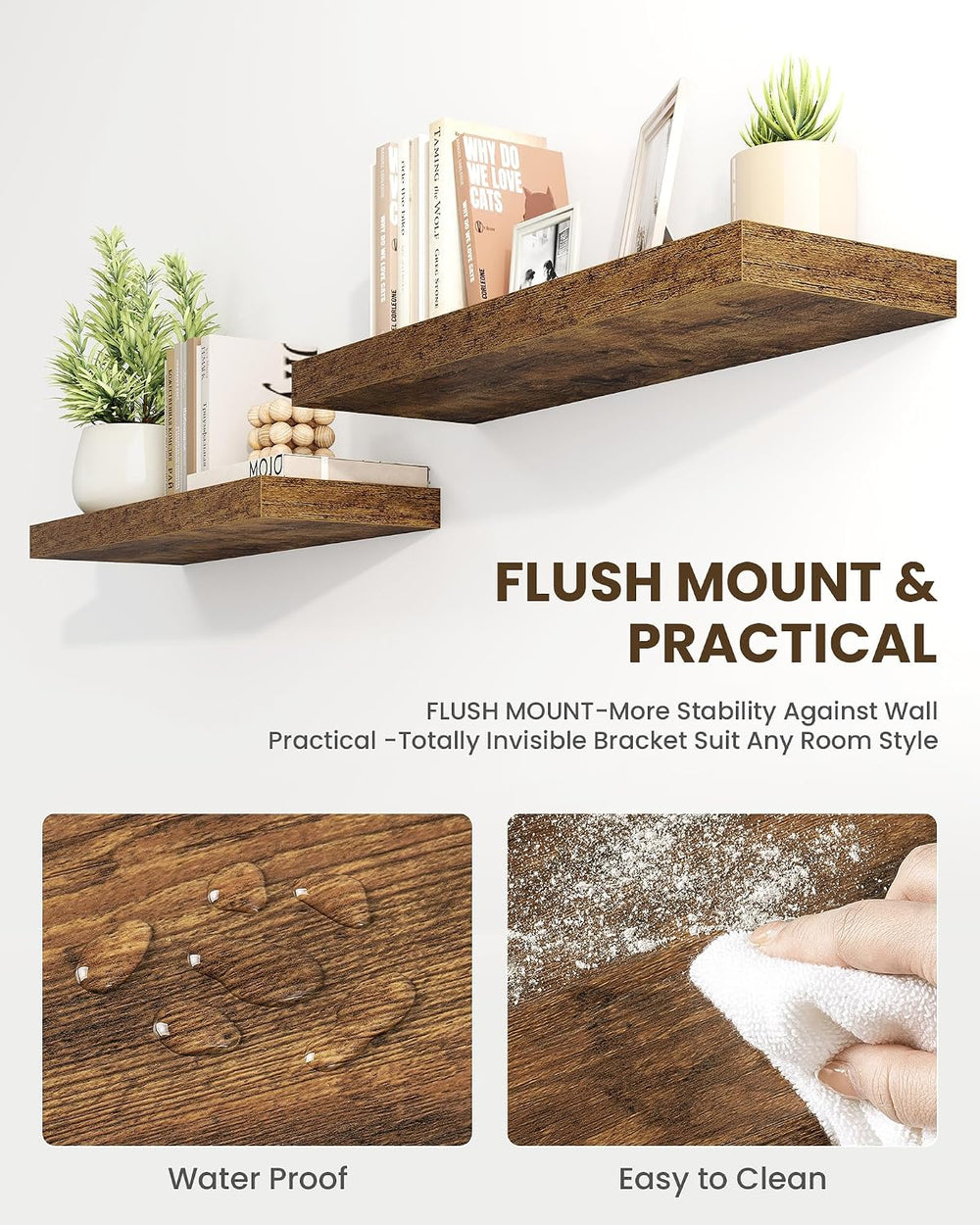 Marsmiles 55" Floating Shelves for Wall, Wooden Shelves with Invisible B...