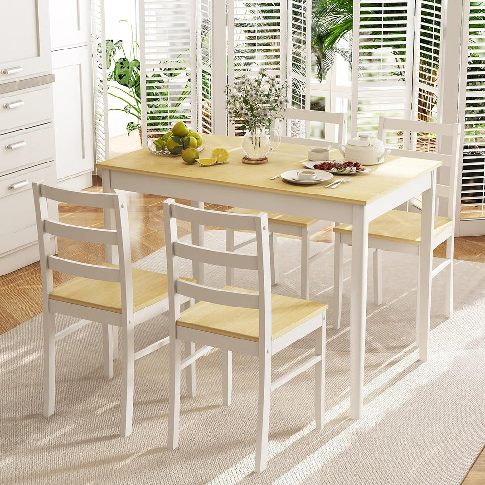 Tangkula Mid-Century Modern Dining Table Set for 4, Wood Kitchen Table Set