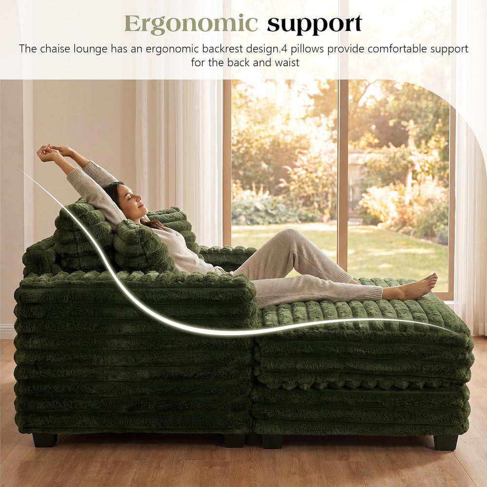TUNYI Oversized Chaise Lounge Chair Indoor, Faux Fur Upholstered Sofa Bed wit...