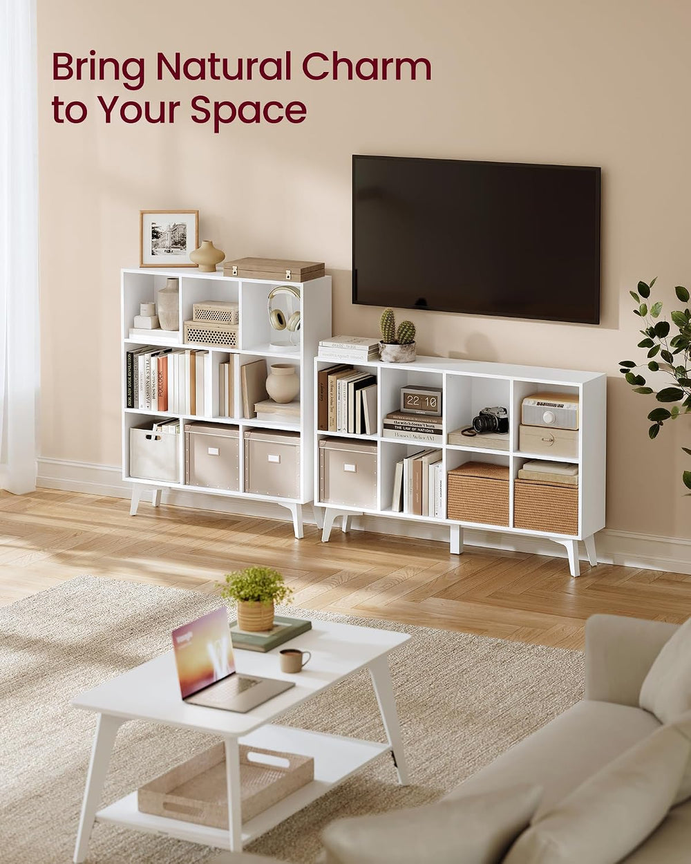 VASAGLE Mid-Century Modern 8-Cube Bookshelf, 47.1 x 9.4 x 30.3 Inch
